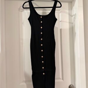 Lulu's Black Sleeveless Midi Dress with Button Detail